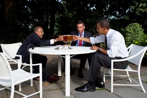 The official White House photograph of the Henry Louis Gates Jr., James Crowley and President Obama beer moment by Pete Souza